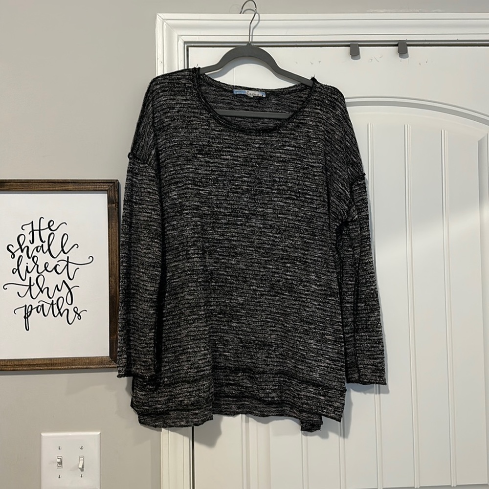 Oversized, black, and white striped sweater